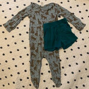 Kate Quinn Cat Print Romper and Green Shorts Bundle